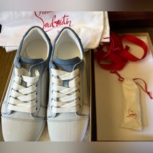Christian Louboutin Fun Vieira Flat white and Denim Sneakers